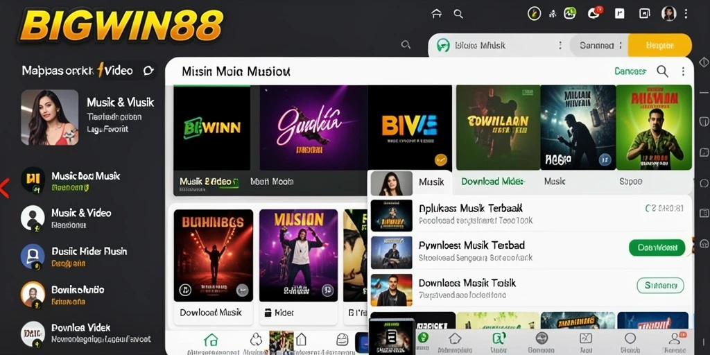 Tampilan antarmuka <strong>BIGWIN88</strong> yang sederhana dan fungsional untuk Download Musik.