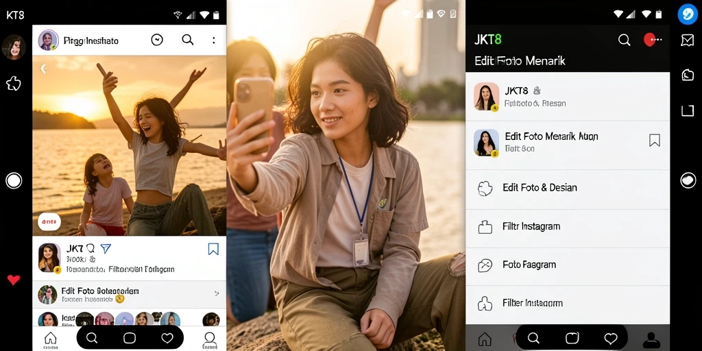 Tampilan antarmuka JKT8 dengan koleksi filter Instagram yang menarik.
