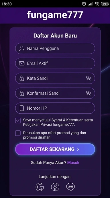 Tampilan halaman daftar fungame777