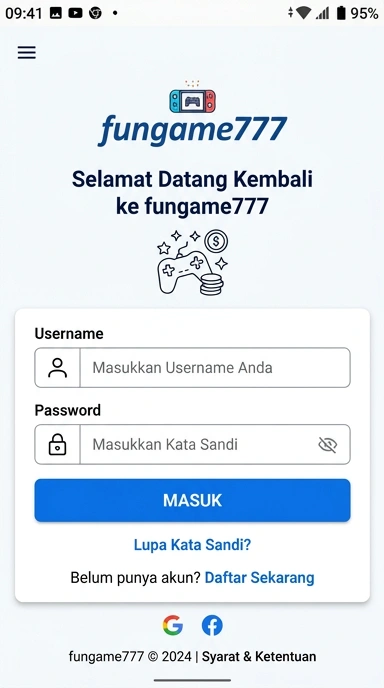 Tampilan halaman login fungame777